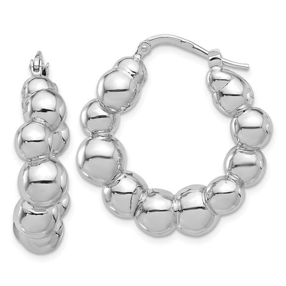 Kazi Luxury Sterling Silver Rhodium-plated Polished Bead Hoop Earrings